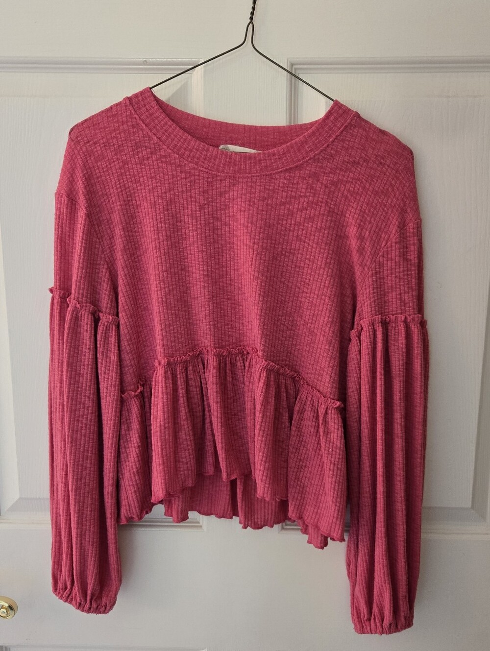Altar'd State Pink Ruffle Long-Sleeve Top XS